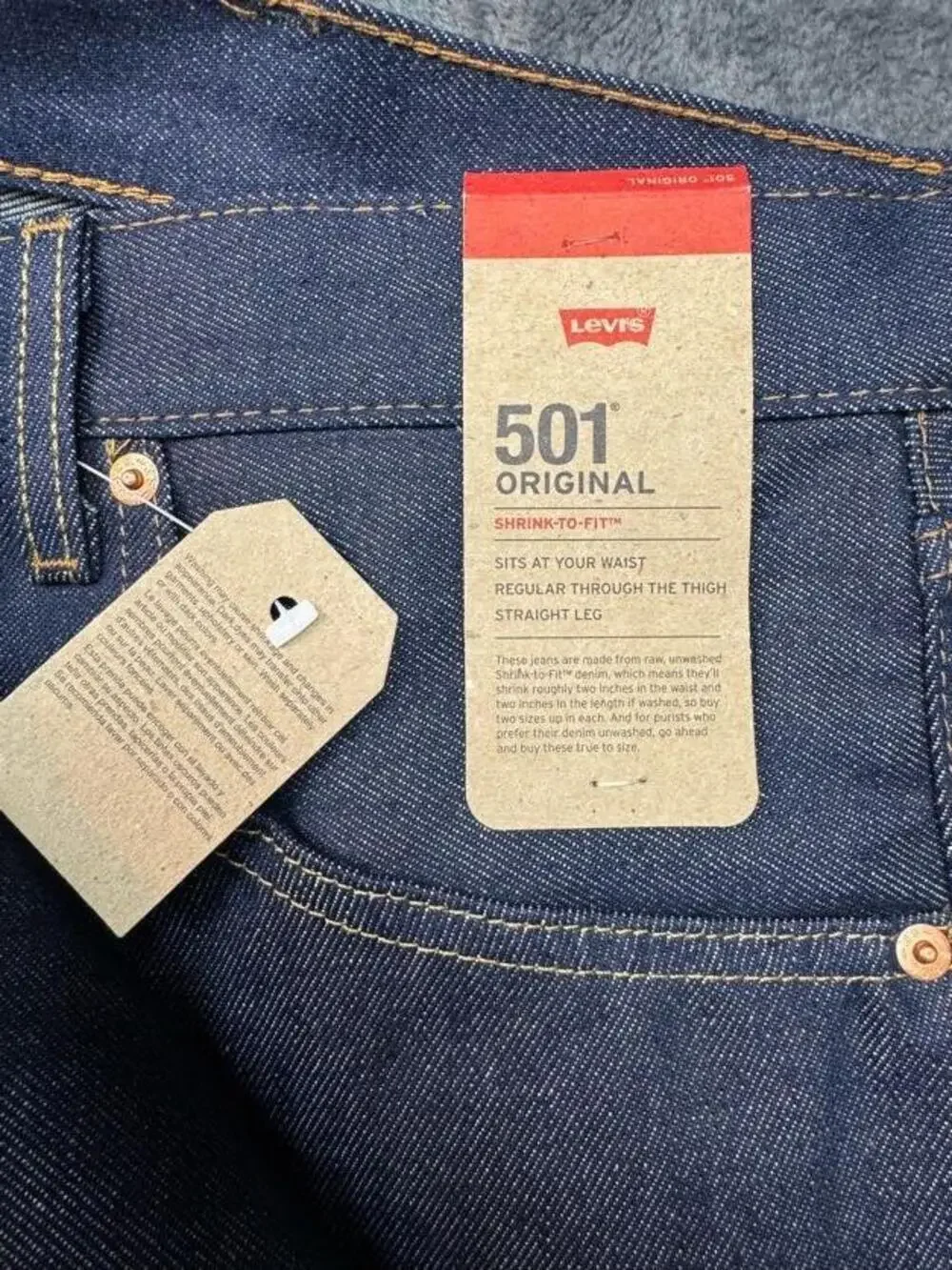 Levi's 501 Jeans Mens 40x36 Blue Raw Denim Button Fly Shrink-To-Fit Straight Leg